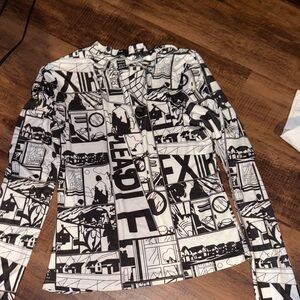 Graphic Black and White Long Sleeve Top silky spandex